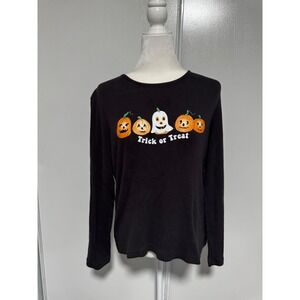 Holiday Editions Womens Black Long Sleeve Trick or Treat Halloween Ghost Medium